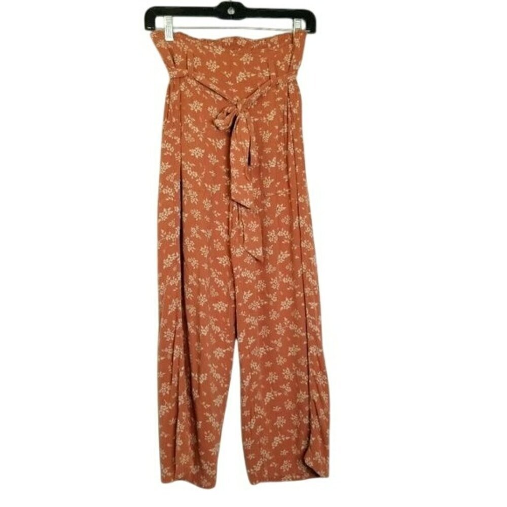 American Eagle Outfitters Womens High-Waist Floral Pants Rust Color